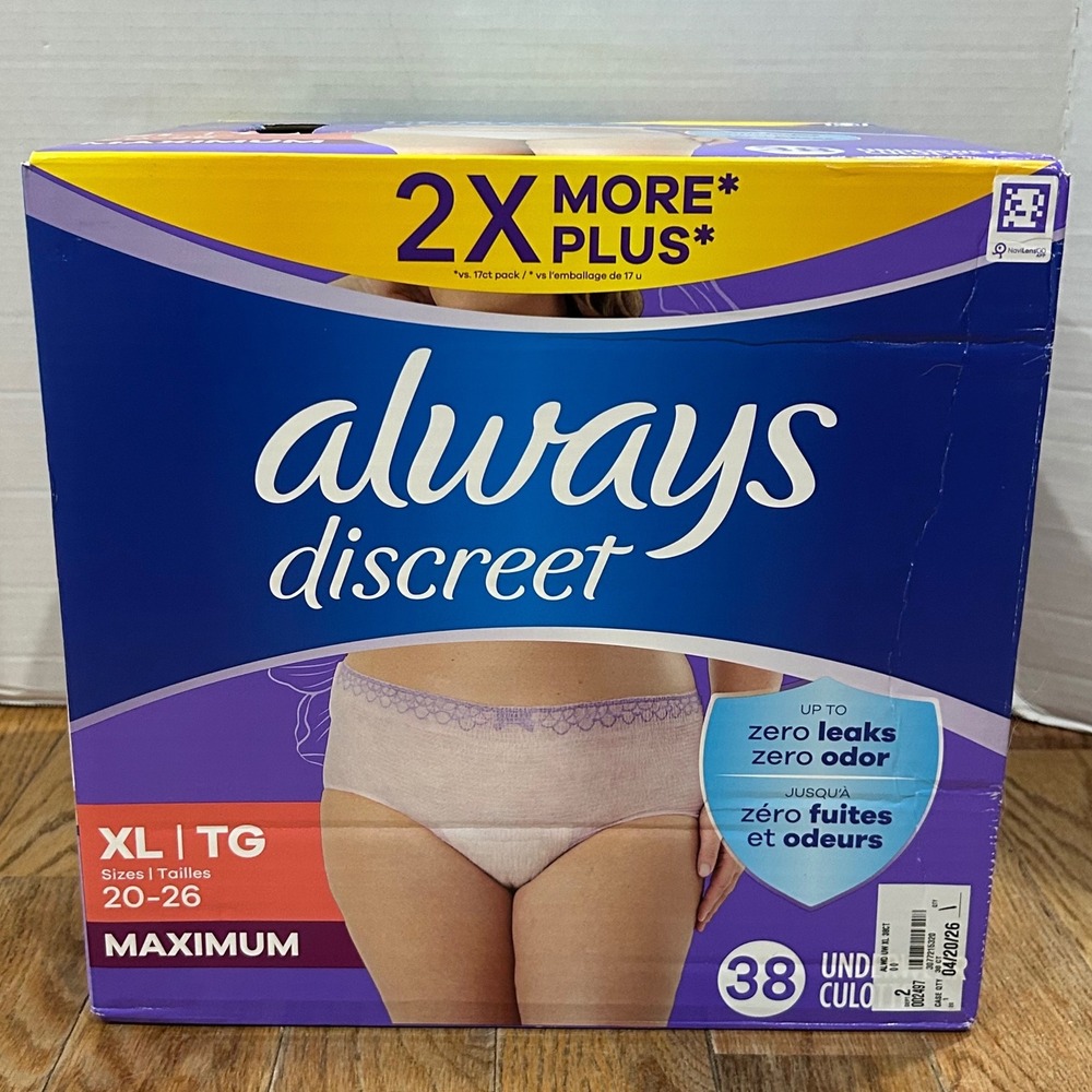 Always Discreet Maximum Underwear for Women XL 20-26 38 Count Bulk Pack New